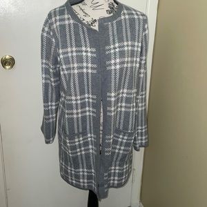 French connection sweater jacket size small grey with pale pink plaid